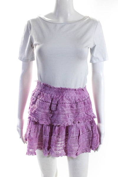 Love Shack Fancy Womens Elastic Waistband Dotted Lace Tiered Skirt Purple Small