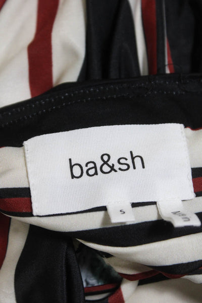 Ba&Sh Womens Open Back Halter V Neck Striped Knit Crop Top Black White Red 4