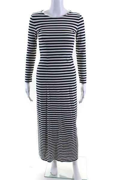 J Crew Collection Womens Back Zip Scoop Neck Striped Long Dress White Navy 00
