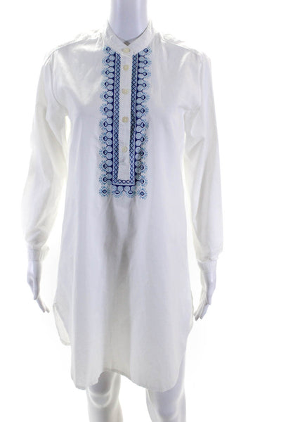 Nieves Lavi Womens Long Cross Stitched Mini Tunic Shirt Dress White Size XS