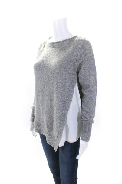 Brochu Walker Womens Wool Pleated Patchwork Long Sleeve Sweater Top Gray Size S