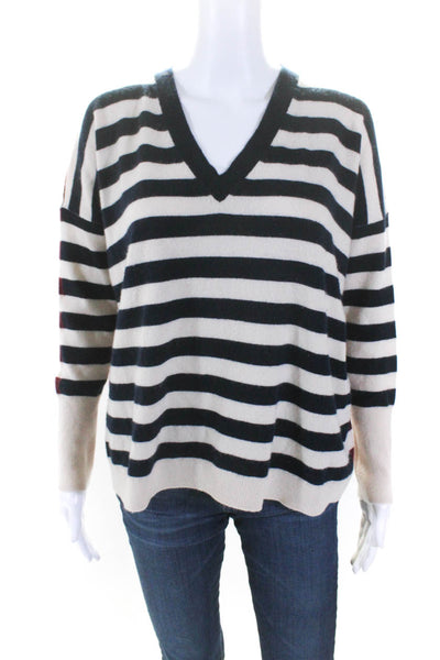 J Crew  Womens Cashmere Striped Colorblock Long Sleeve Sweater Beige Size S