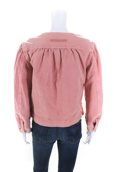 La Vie Rebecca Taylor Womens Cotton Button Long Sleeve Denim Jacket Pink Size S