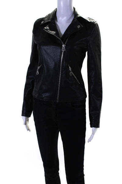 Scoop Womens Knit Trim Asymmetrical Faux Leather Moto Jacket Black Size Small