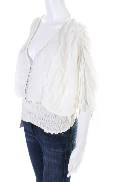 Donale St. Barth-St Tropez Womens Embroiodered V Neck Blouse White Size One Size