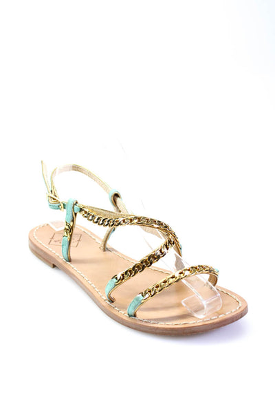 Emanuela Caruso Capri Womens Chain Link Strappy Sandals Blue Gold Size 37  7