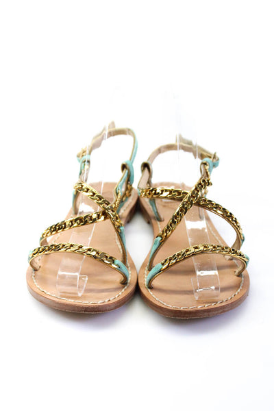 Emanuela Caruso Capri Womens Chain Link Strappy Sandals Blue Gold Size 37  7