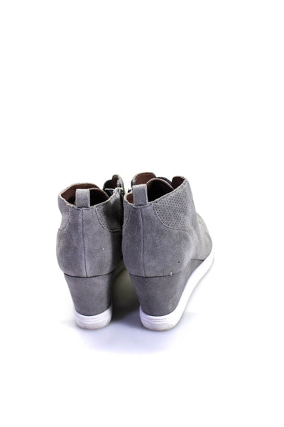 Linea Paolo Womens Suede Side Zip Felicia Wedge Heel Sneakers Light Gray Size 9