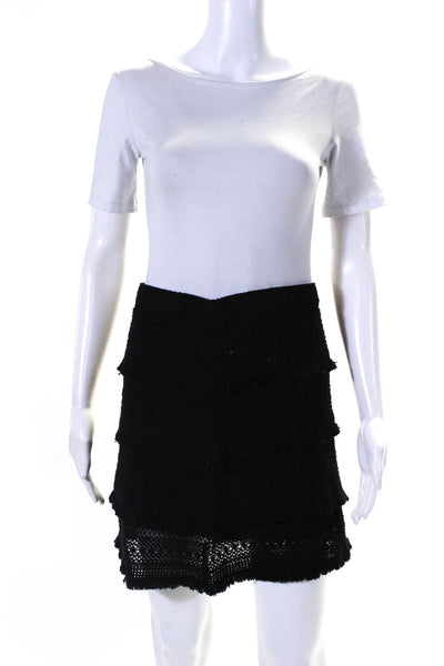 Joie Womens Woven Knit Mini A Line Tiered Skirt Black Cotton Size 4