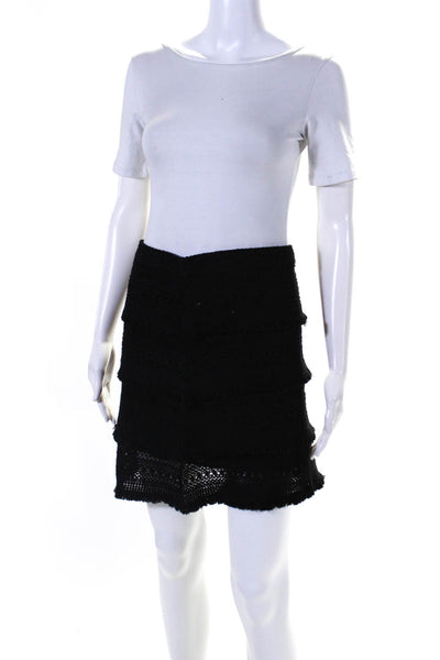 Joie Womens Woven Knit Mini A Line Tiered Skirt Black Cotton Size 4