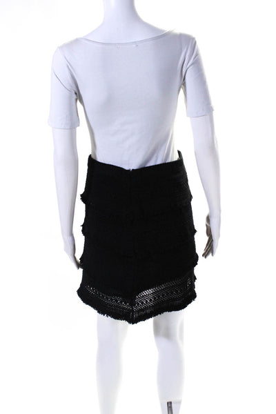 Joie Womens Woven Knit Mini A Line Tiered Skirt Black Cotton Size 4