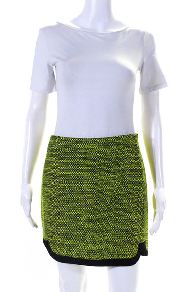 J Crew Womens Tweed Mini Skirt Neon Green Black Wool Blend Size 2