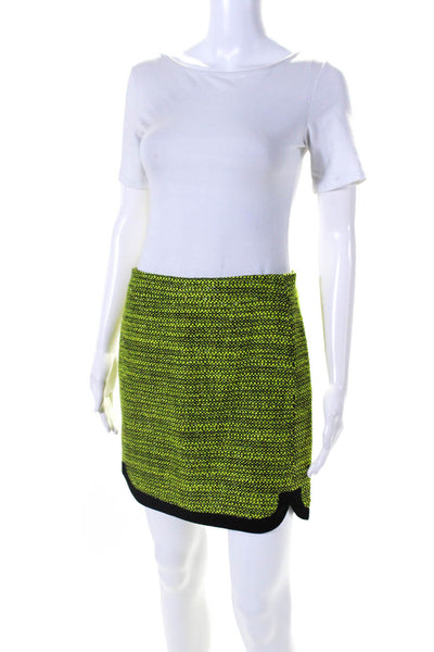 J Crew Womens Tweed Mini Skirt Neon Green Black Wool Blend Size 2