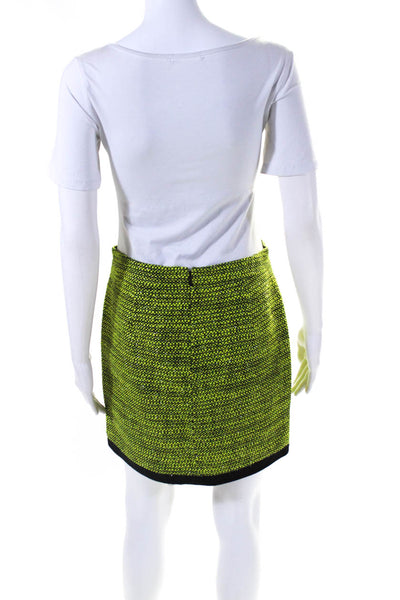 J Crew Womens Tweed Mini Skirt Neon Green Black Wool Blend Size 2