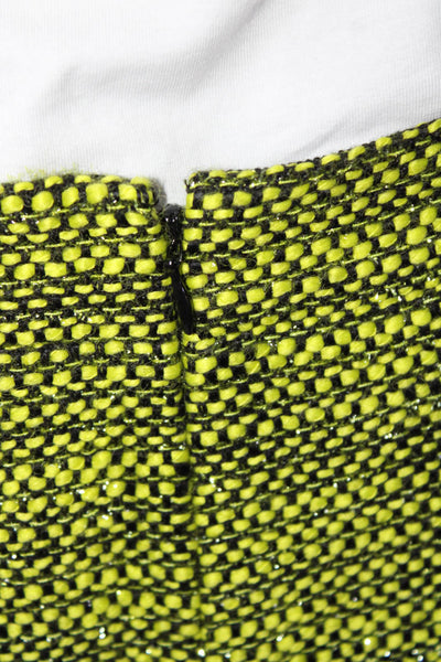 J Crew Womens Tweed Mini Skirt Neon Green Black Wool Blend Size 2