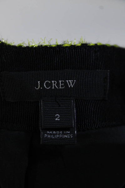 J Crew Womens Tweed Mini Skirt Neon Green Black Wool Blend Size 2