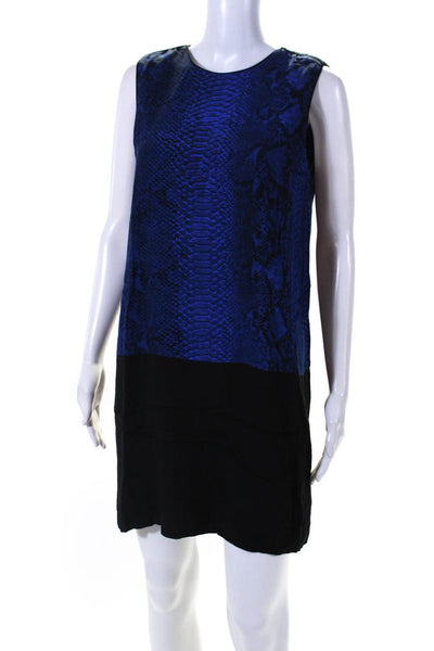 Rebecca Taylor Womens Snakeskin Print Sleeveless Dress Blue Black Size 2