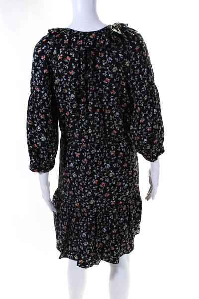 Rebecca Taylor Womens Silk Floral Print Long Sleeves A Line Dress Black Size 2