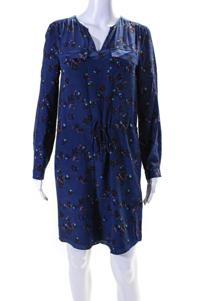 Rebecca Taylor Womens Silk Floral Print Long Sleeves Dress Navy Blue Size 0