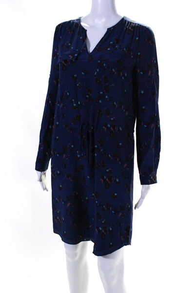 Rebecca Taylor Womens Silk Floral Print Long Sleeves Dress Navy Blue Size 0