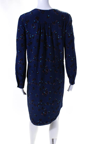 Rebecca Taylor Womens Silk Floral Print Long Sleeves Dress Navy Blue Size 0