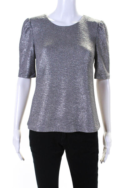 Rebecca Taylor Womens Short Sleeves Textured Blouse Pewter Gray Size 4