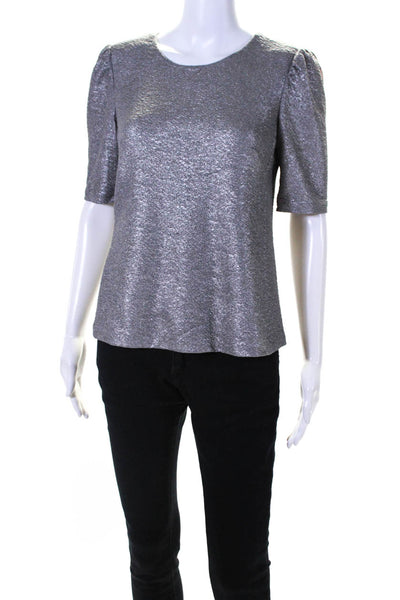 Rebecca Taylor Womens Short Sleeves Textured Blouse Pewter Gray Size 4