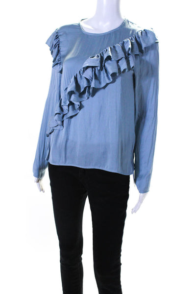 Maje Womens Ruffled Front Long Sleeves Blouse Sky Blue Size 3