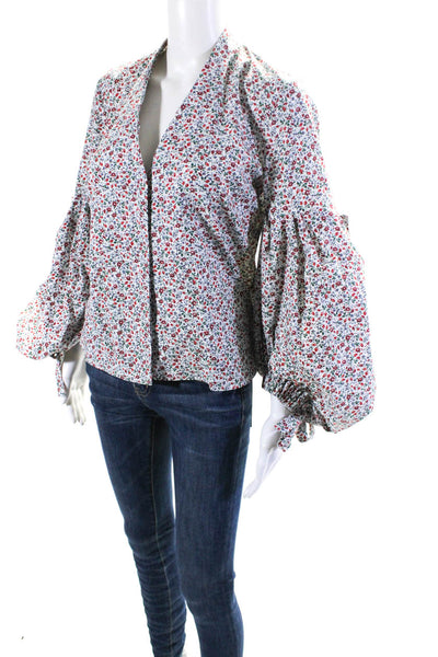 Hellessy Womens Button Front Long Sleeve V Neck Floral Top White Multi Size 6