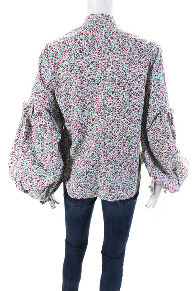 Hellessy Womens Button Front Long Sleeve V Neck Floral Top White Multi Size 6