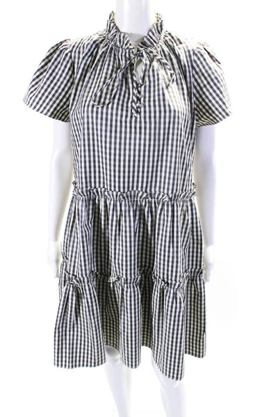 Wyatt Wylde Womens Short Sleeve Keyhole Gingham Shift Dress Gray White Large