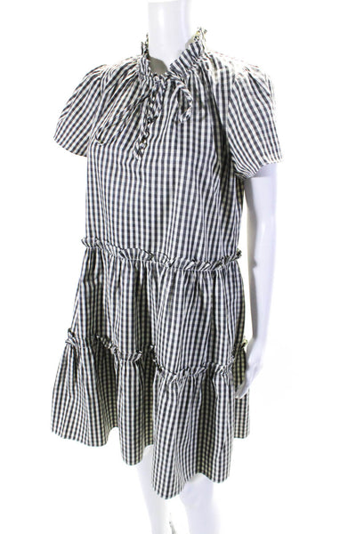 Wyatt Wylde Womens Short Sleeve Keyhole Gingham Shift Dress Gray White Large