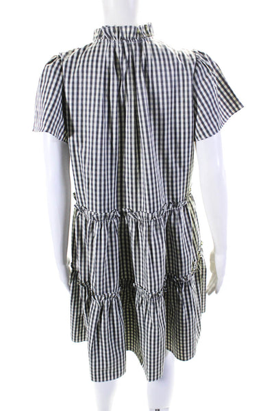 Wyatt Wylde Womens Short Sleeve Keyhole Gingham Shift Dress Gray White Large