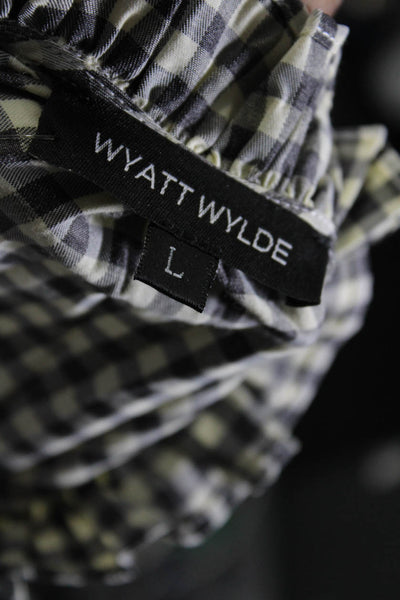Wyatt Wylde Womens Short Sleeve Keyhole Gingham Shift Dress Gray White Large
