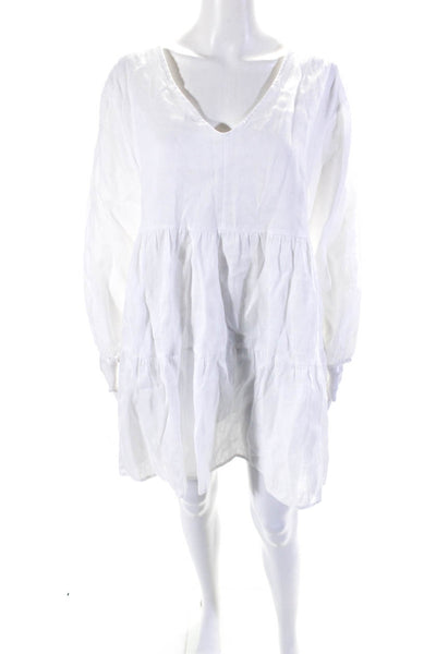 Araminta James Womens Long Sleeve V Neck Linen Dress White Size Large