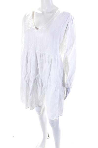 Araminta James Womens Long Sleeve V Neck Linen Dress White Size Large