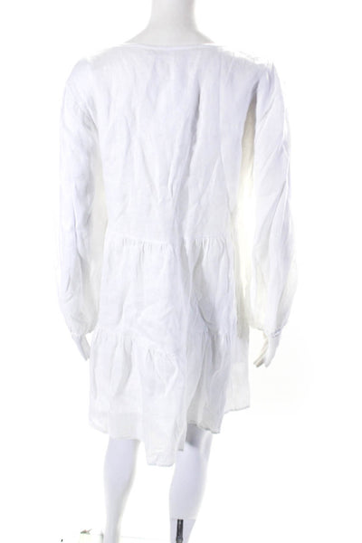 Araminta James Womens Long Sleeve V Neck Linen Dress White Size Large