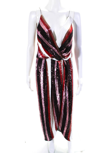 Johanna Ortiz Womens V Neck Sequin Striped Huckleberry Dress Red White Size 6