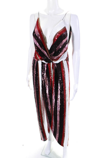 Johanna Ortiz Womens V Neck Sequin Striped Huckleberry Dress Red White Size 6