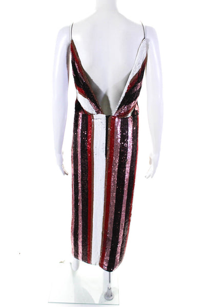 Johanna Ortiz Womens V Neck Sequin Striped Huckleberry Dress Red White Size 6