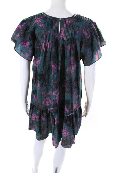 The Westside Womens Short Sleeve Crew Neck Tie DYed Dress Blue Pink Size Small