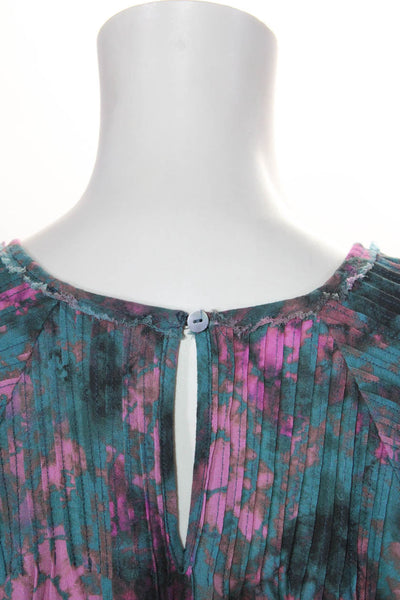 The Westside Womens Short Sleeve Crew Neck Tie DYed Dress Blue Pink Size Small