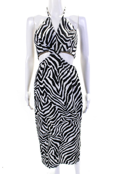 Sur La Cote Womens Zebra Print Cut Out Halter Neck Long Dress White Black Size M