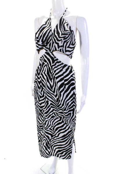 Sur La Cote Womens Zebra Print Cut Out Halter Neck Long Dress White Black Size M