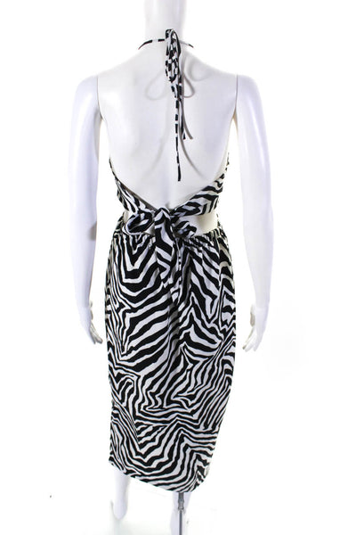 Sur La Cote Womens Zebra Print Cut Out Halter Neck Long Dress White Black Size M