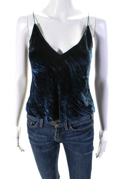 A.O.T.C. Womens Velvet Spaghetti Strap V-Neck Cropped Camisole Navy Blue Size 4