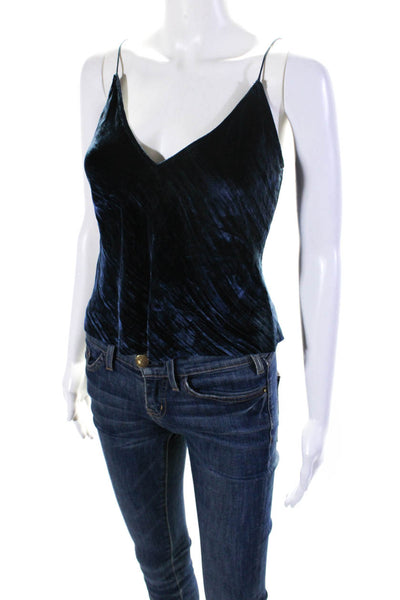 A.O.T.C. Womens Velvet Spaghetti Strap V-Neck Cropped Camisole Navy Blue Size 4