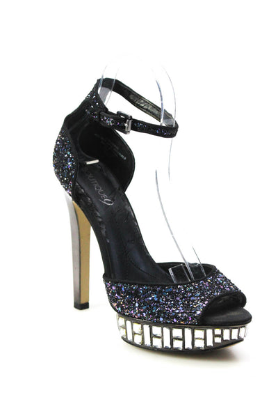 Boutique 9 Womens Crystal Platform Glitter Ankle Strap Sandals Black Size 8.5