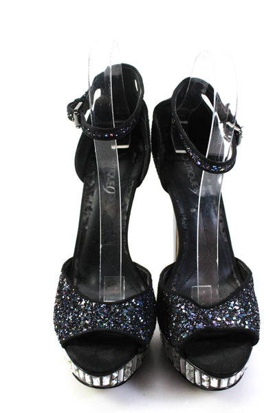 Boutique 9 Womens Crystal Platform Glitter Ankle Strap Sandals Black Size 8.5