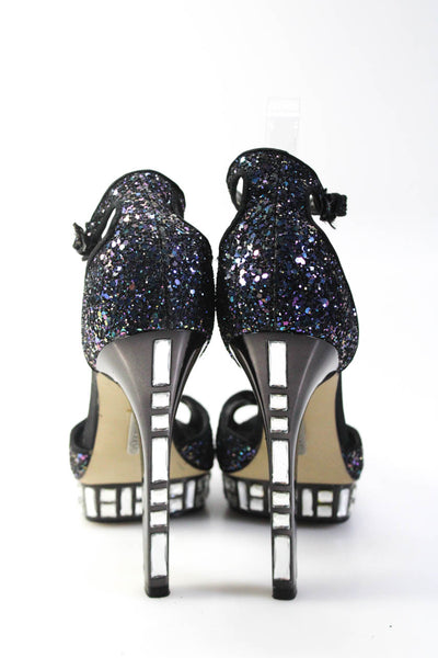 Boutique 9 Womens Crystal Platform Glitter Ankle Strap Sandals Black Size 8.5